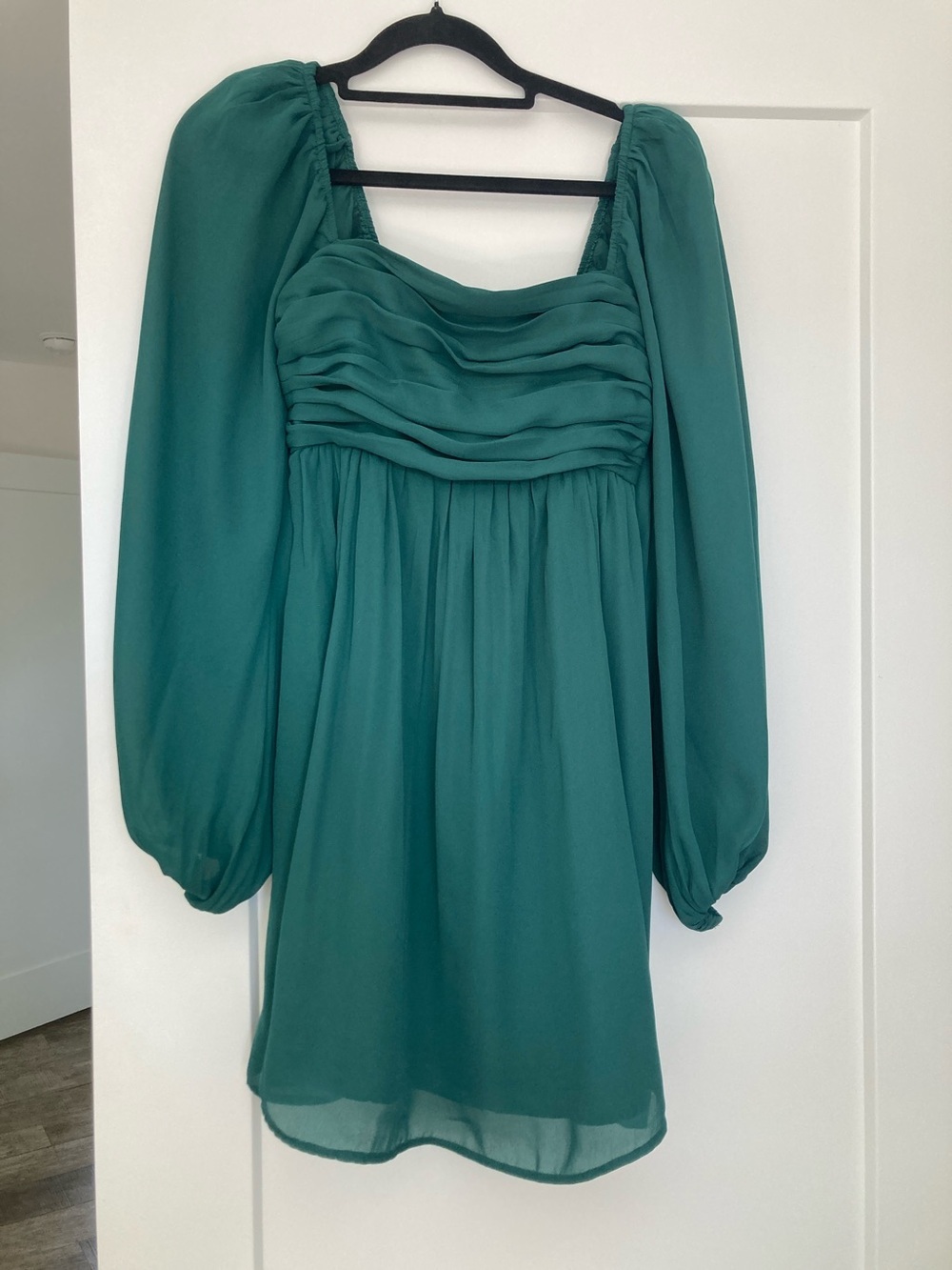 Abercrombie & Fitch Teal Long-Sleeve Chiffon Mini Dress